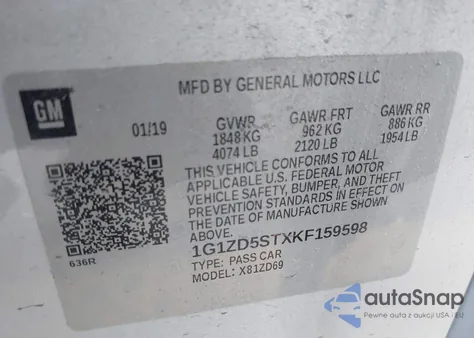 2019 Chevrolet Malibu Lt from USA, damaged, VIN 1G1ZD5STXKF159598
